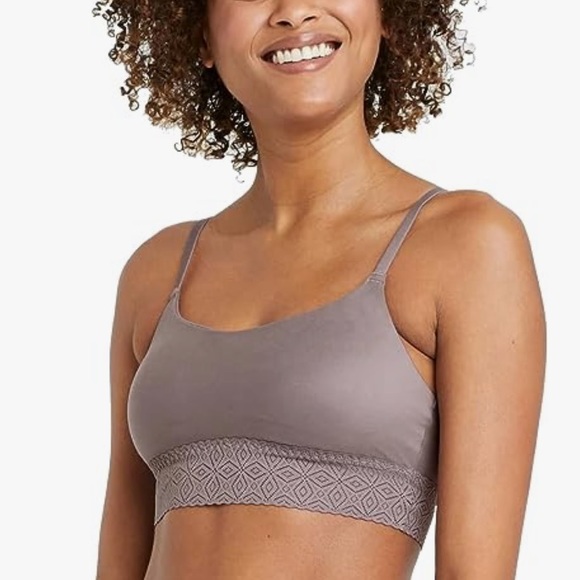 Auden Gray So Soft Bralette Lightly Lined Longline Scoop Lace Trim Women XS New - Picture 1 of 7